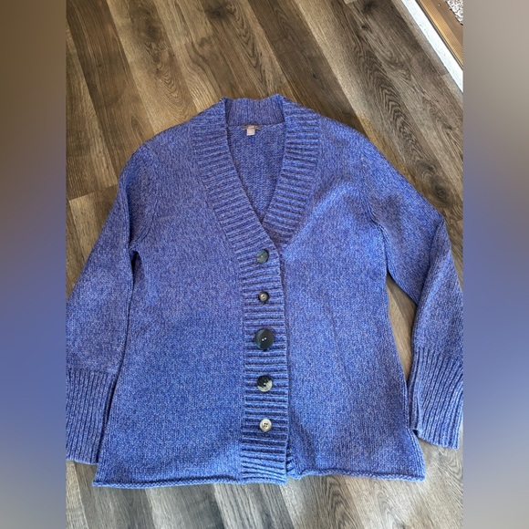 J. Jill Purple Cardigan Sweater Ribbed Knit country cottage chunky size L fall - Picture 8 of 11